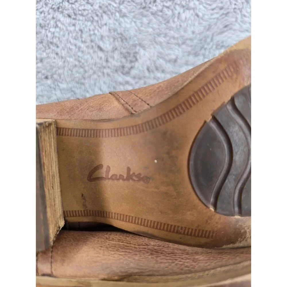 Clarks Maypearl Ramie Boot Women Size 9 Brown Leather Bootie Block Heel Comfy